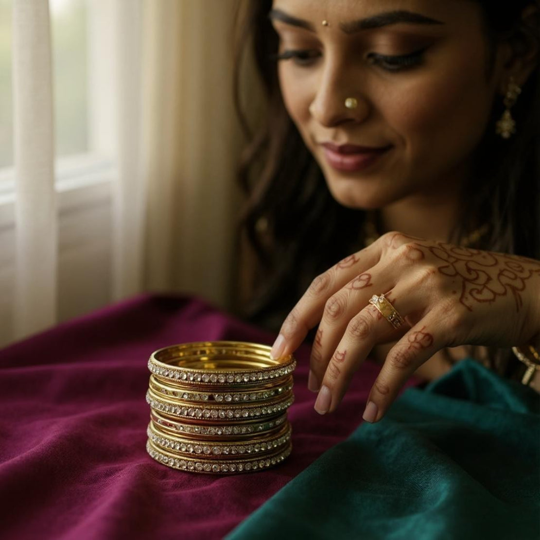 Set of Gold-Tone Stone Studded Classic Bangles / Ruchi 