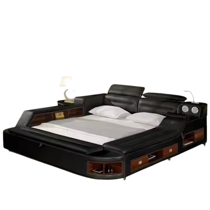 Genuine-Leather Black Queen Smart Bed / Ruchi