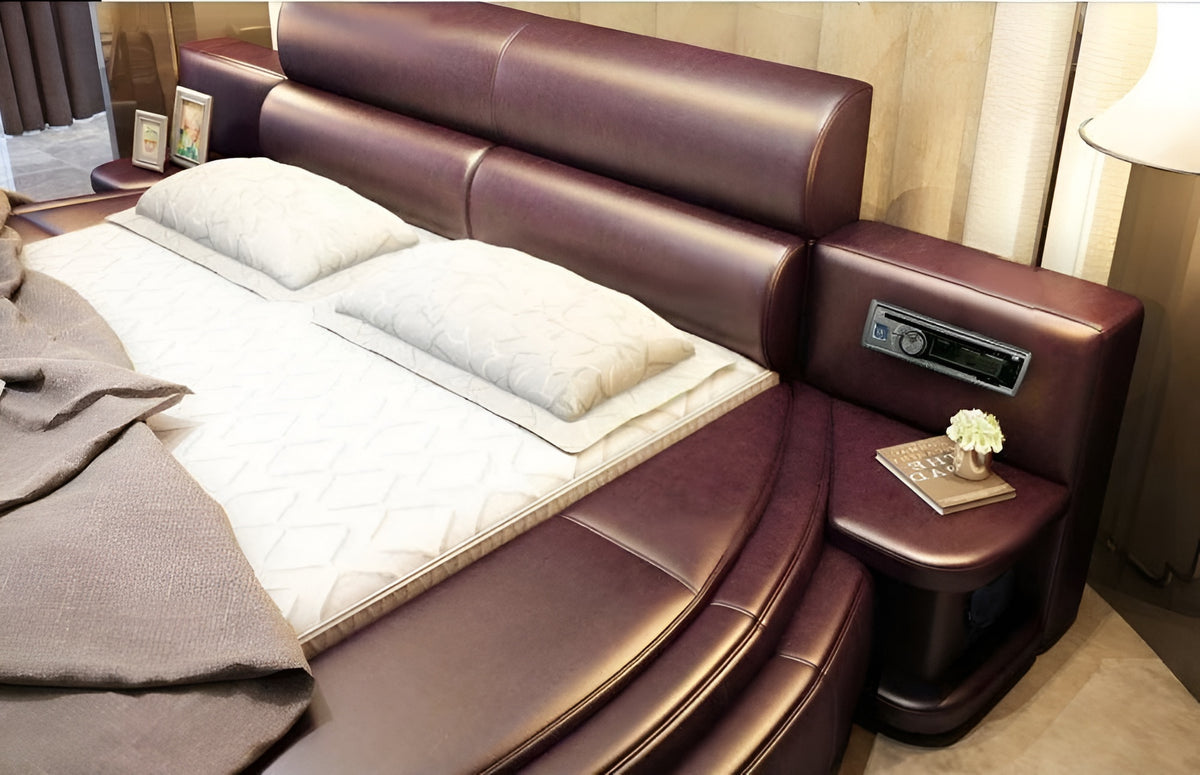 Modern Leather Round Bed With Headboard / Ruchi
