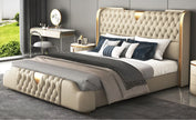 Modern Button Tufted Leather Bed