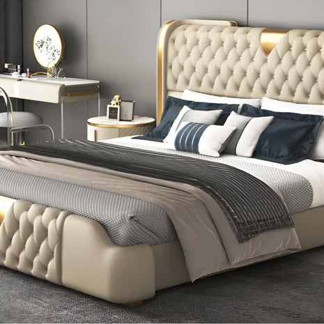 Modern Button Tufted Leather Bed