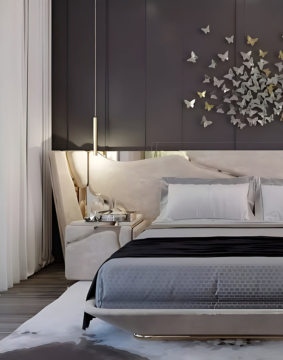 Golden Metallic Veins Design Velvet Bed