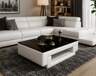 Black Glass Top Leather Coffee Table / Ruchi