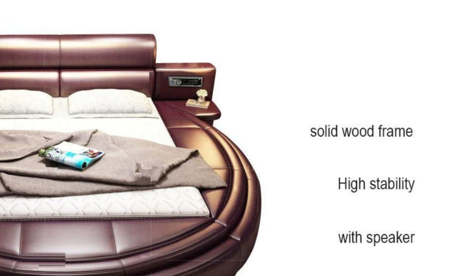 Modern Leather Round Bed With Headboard / Ruchi