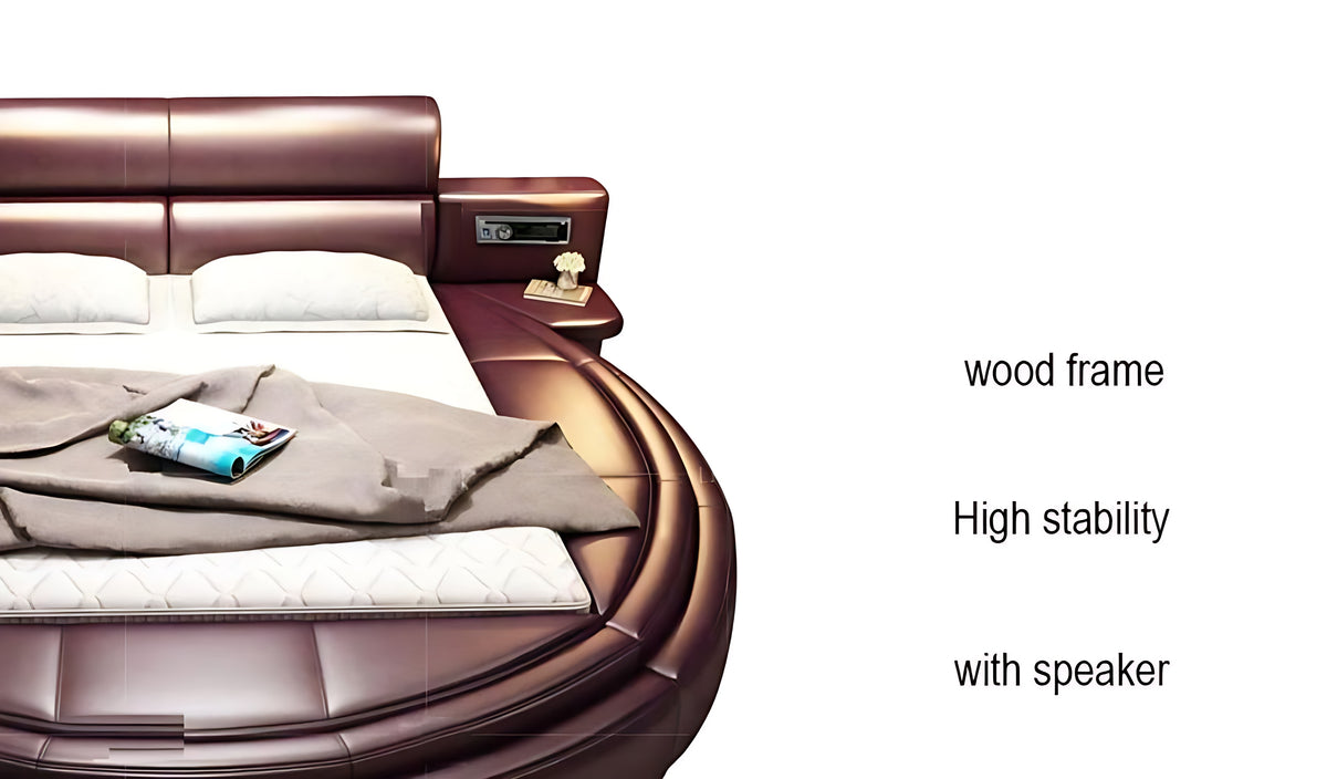 Modern Leather Round Bed With Headboard / Ruchi