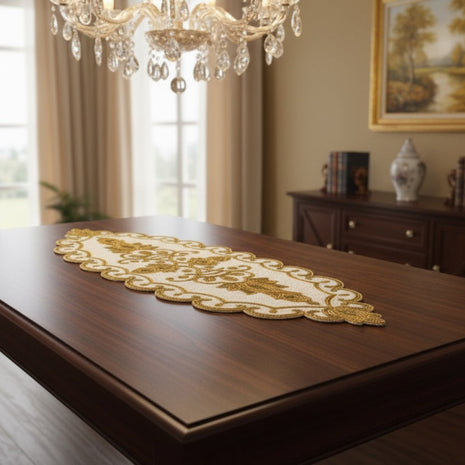 Gold White Scalloped Beaded Runner / Ruchi
