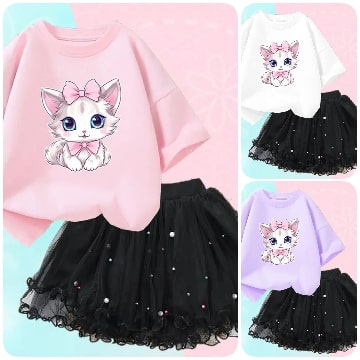 Modern Printed Top With Colored Skirt Kids Dress / Ruchi