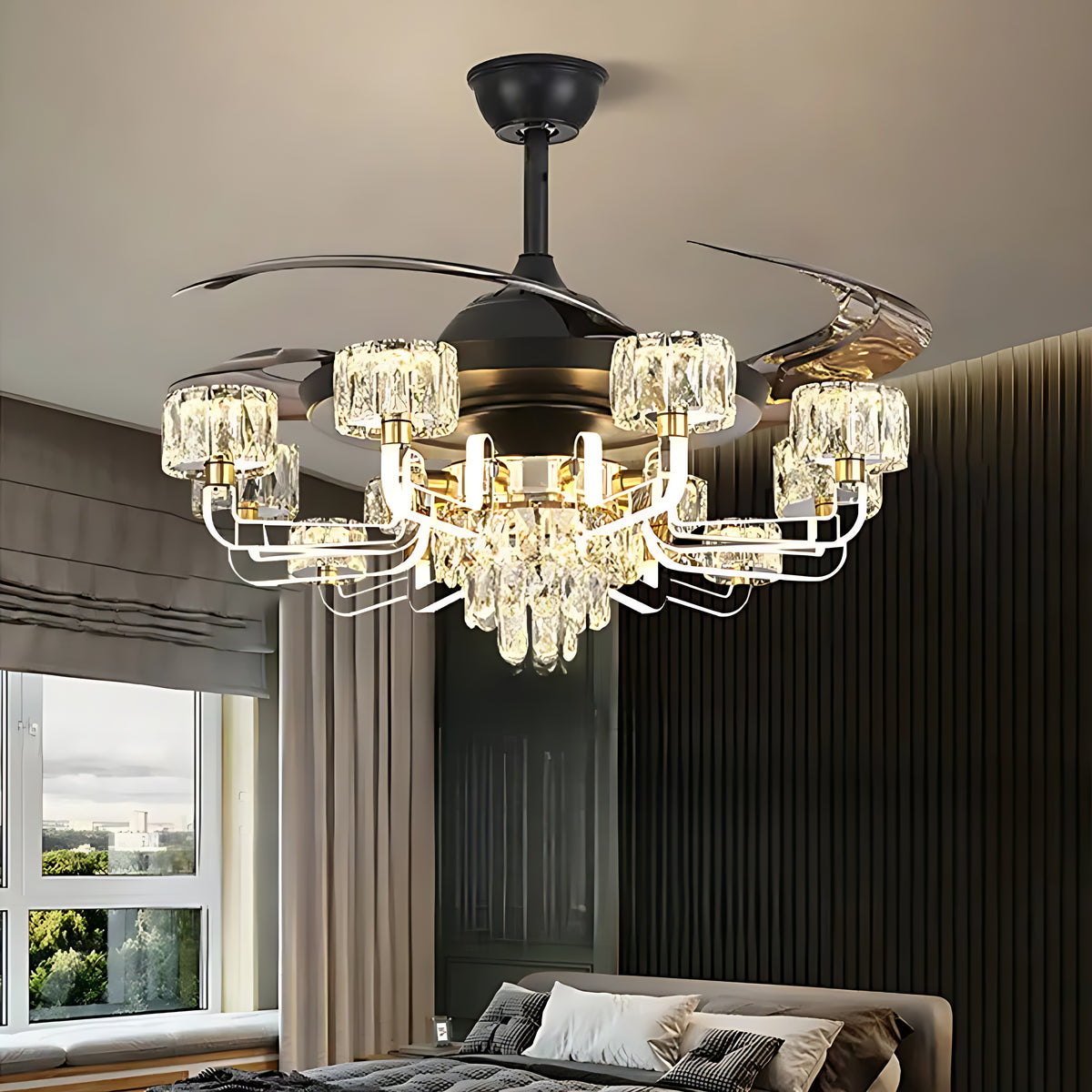 Remote Control LED Crystal Ceiling Fan Light / Ruchi