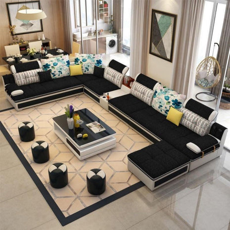 U-Shape Leather Fabric Modular Sectional Sofa / Ruchi