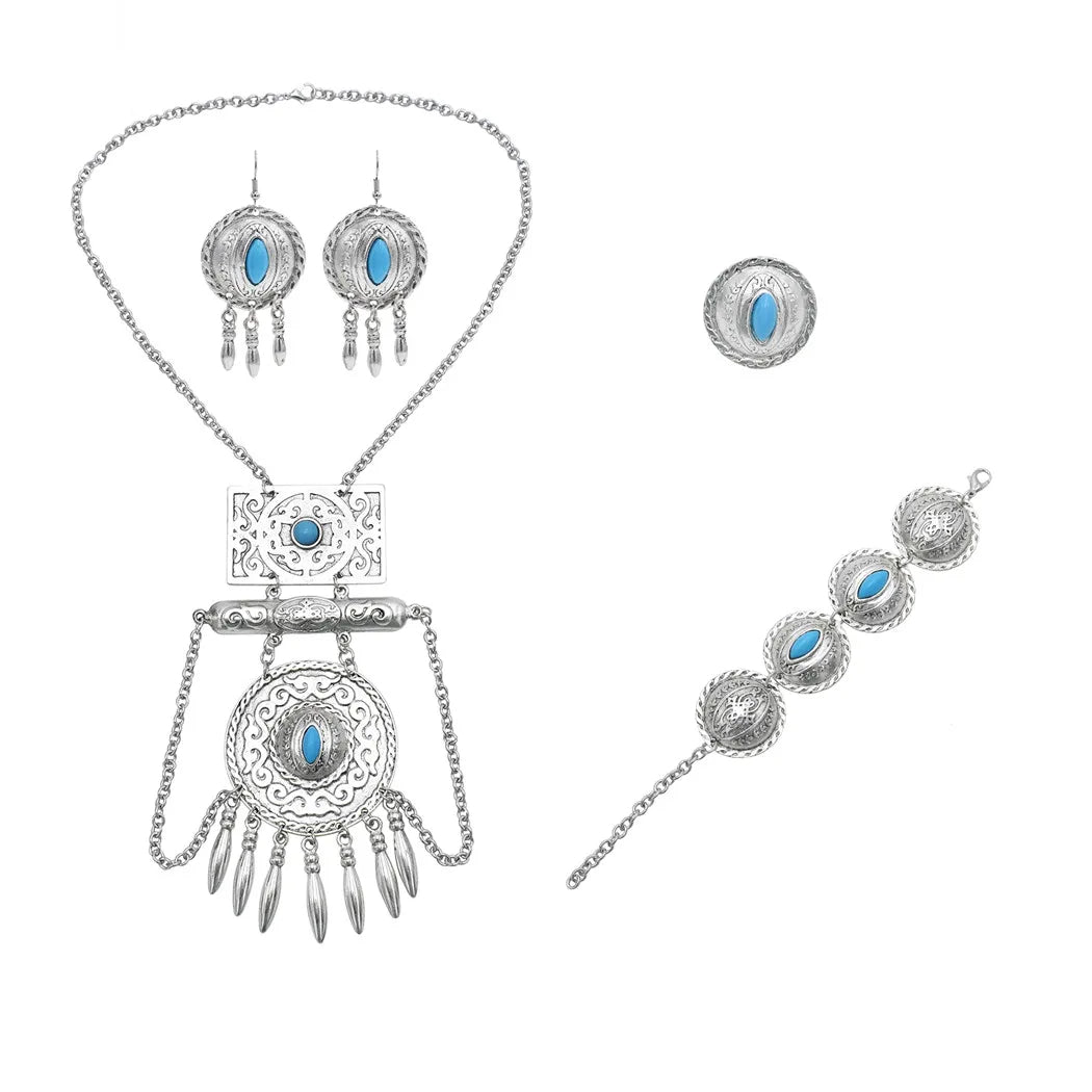 Vintage Afghani Necklace Set With Stone Carving / Ruchi