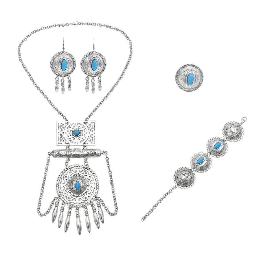 Vintage Afghani Necklace Set With Stone Carving / Ruchi