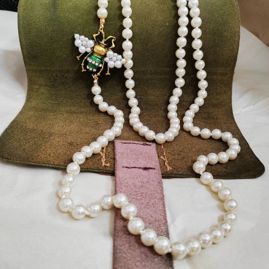 Bee Shaped Handmade Pearl Metal Necklace