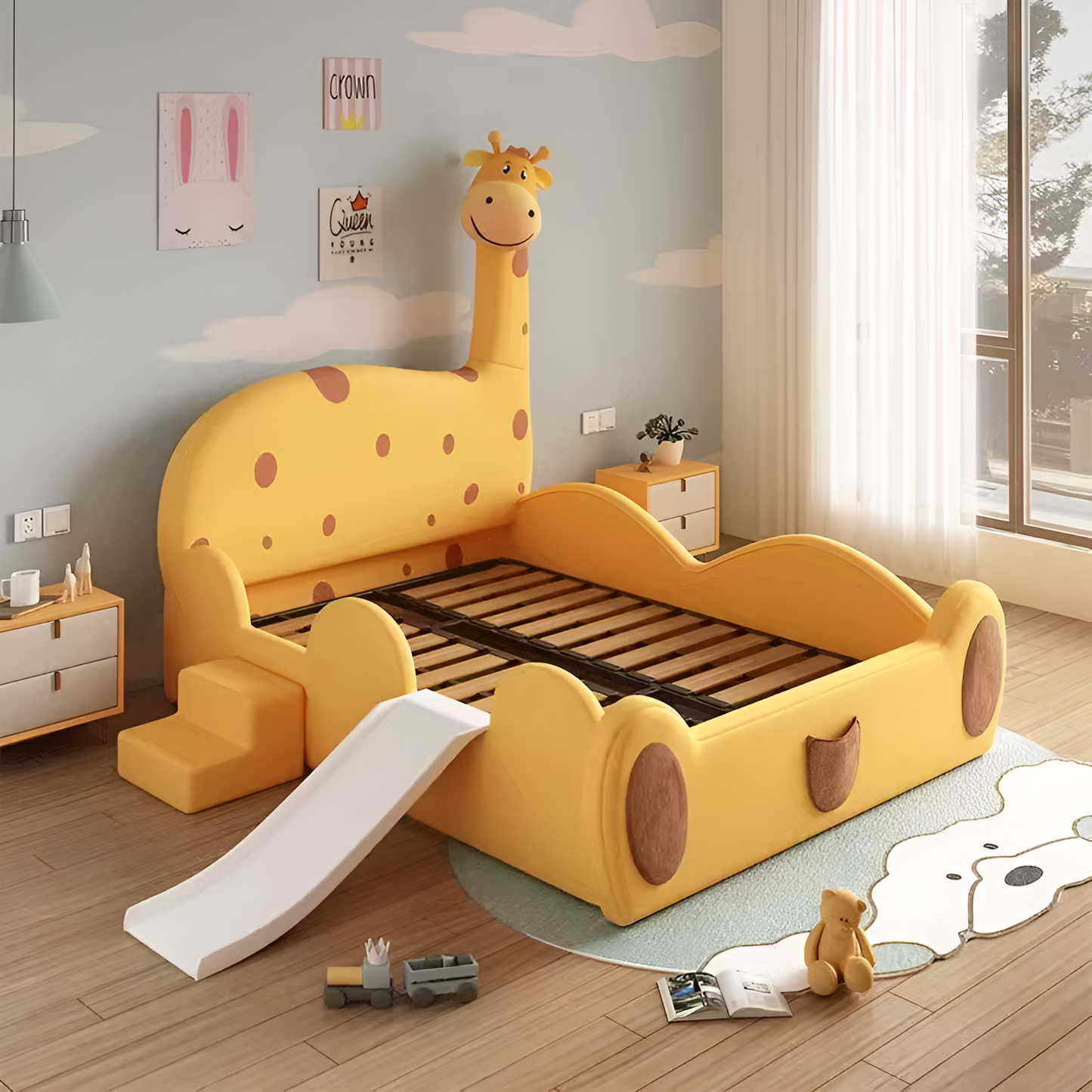 Giraffe Themed Velvet Leather Kids Bed / Ruchi