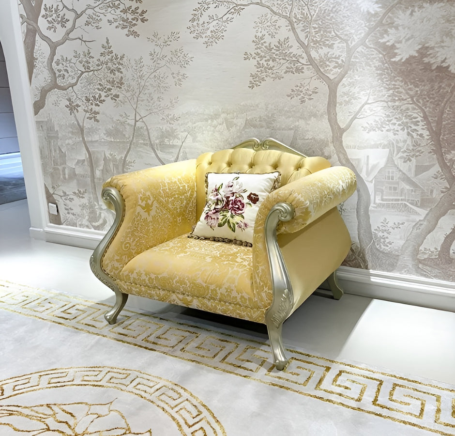Printed Fabric Upholstered European Sofa Set / Ruchi