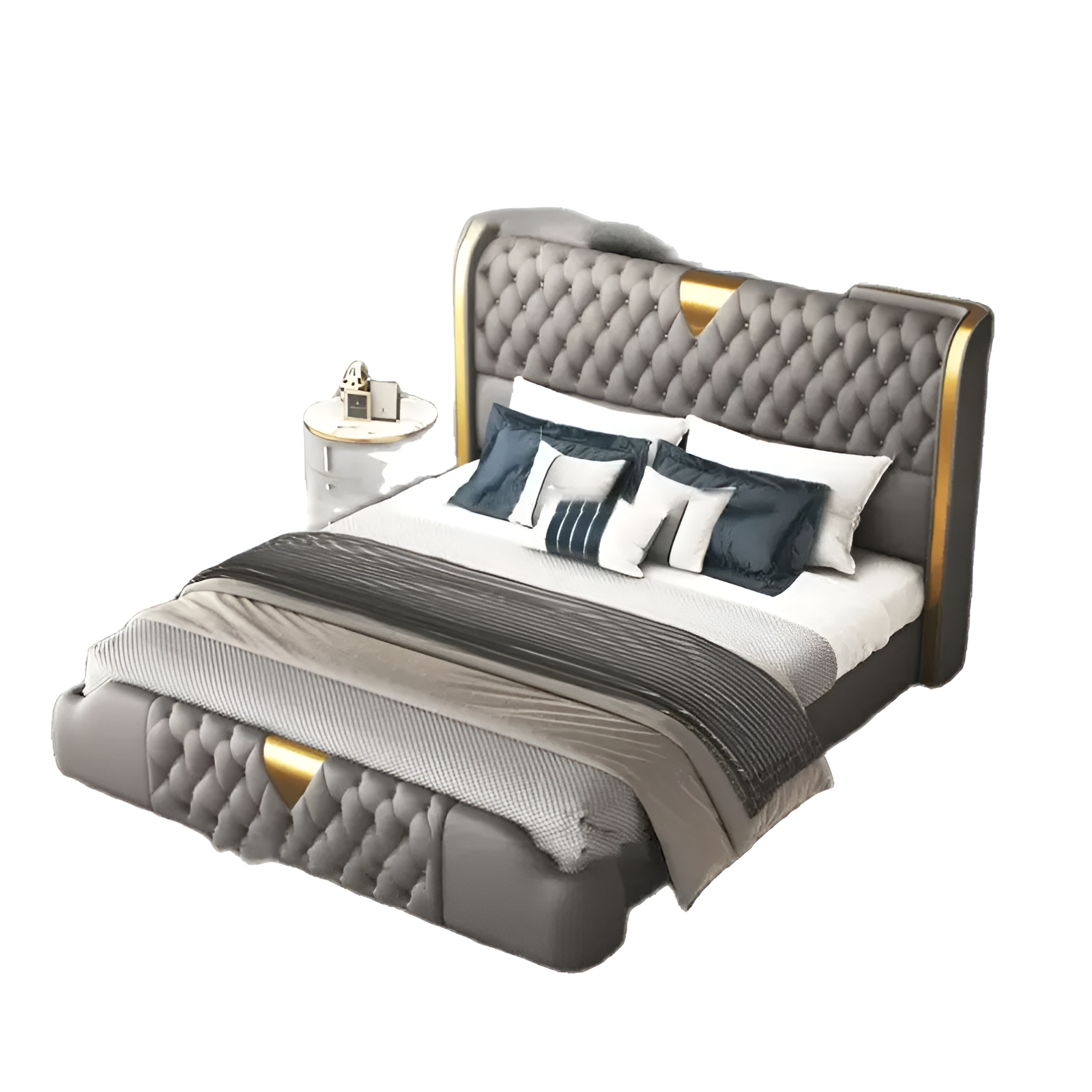 Modern Button Tufted Leather Bed / Ruchi