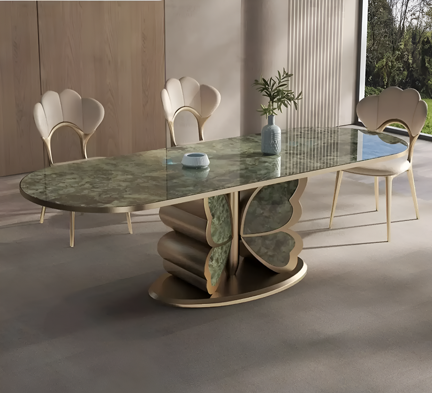 Butterfly Design Marble Dining Table Set