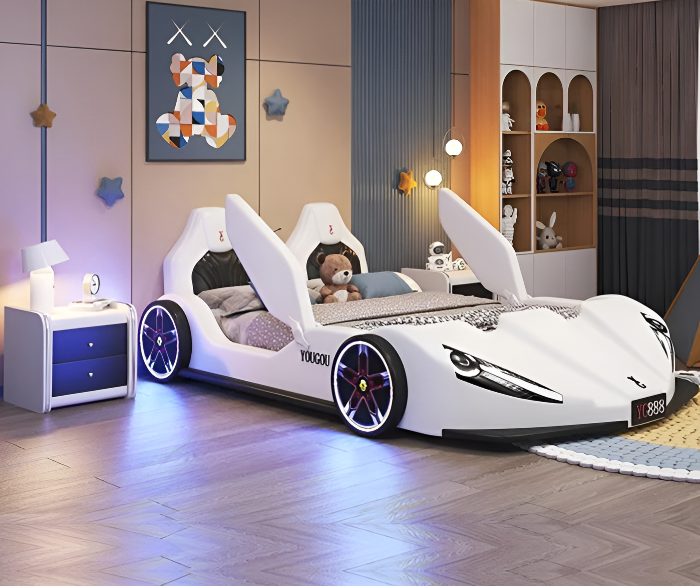 Kids' LED Leather Car Bed / Ruchi