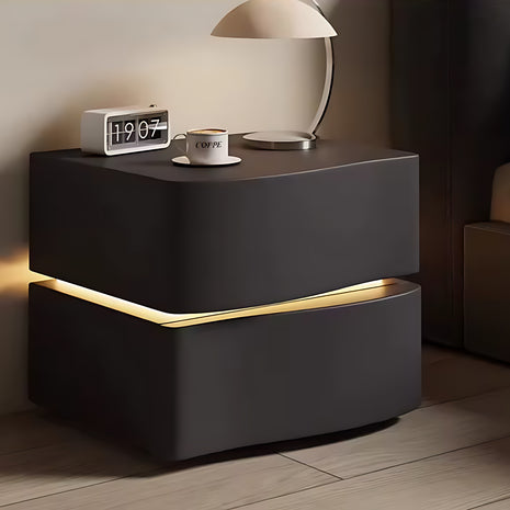 Wooden Leather Bedside Table With LED / Ruchi
