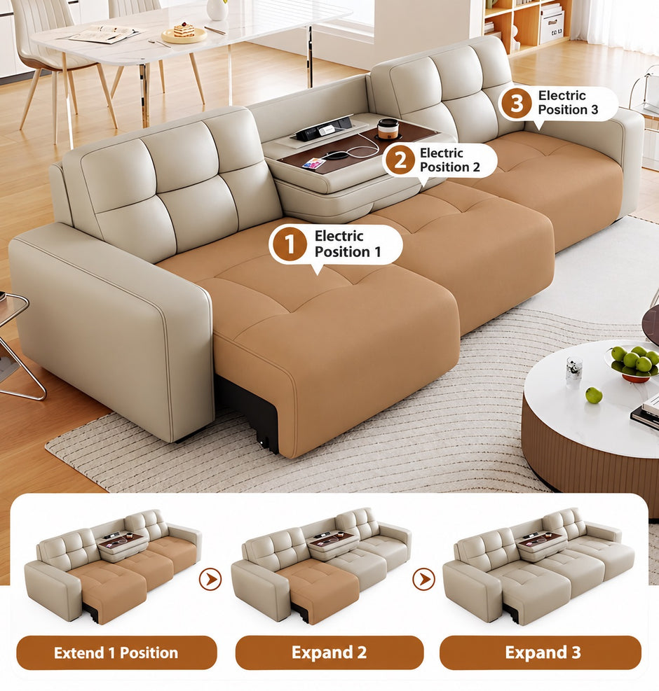 Remote Control Multifunctional Electric Extendable Leather Sofa Bed / Ruchi