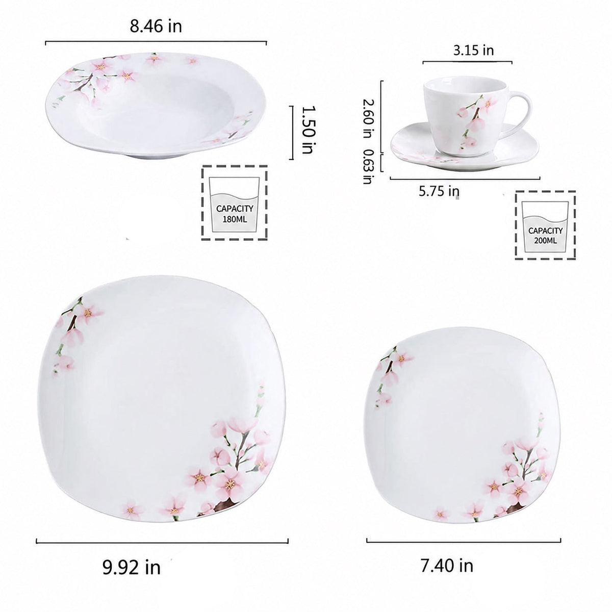 Elegant Pink Floral Ceramic Dinnerware Set / Ruchi