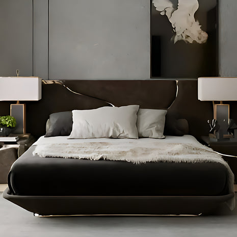 Golden Metallic Veins Design Velvet Bed