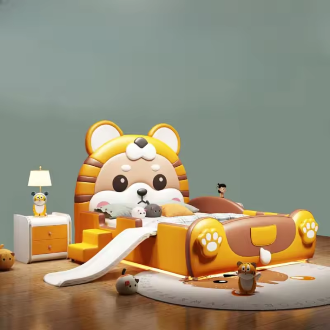 Tiger Design LED Leather Kids Bed / Ruchi