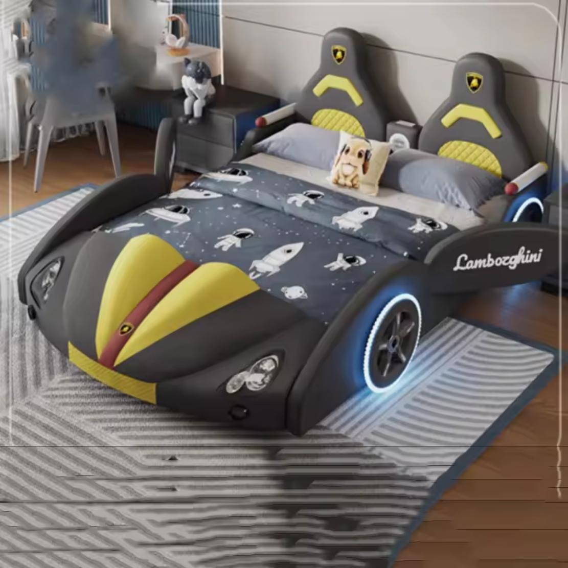 Car Theme Childrens LED Leather Bed / Ruchi