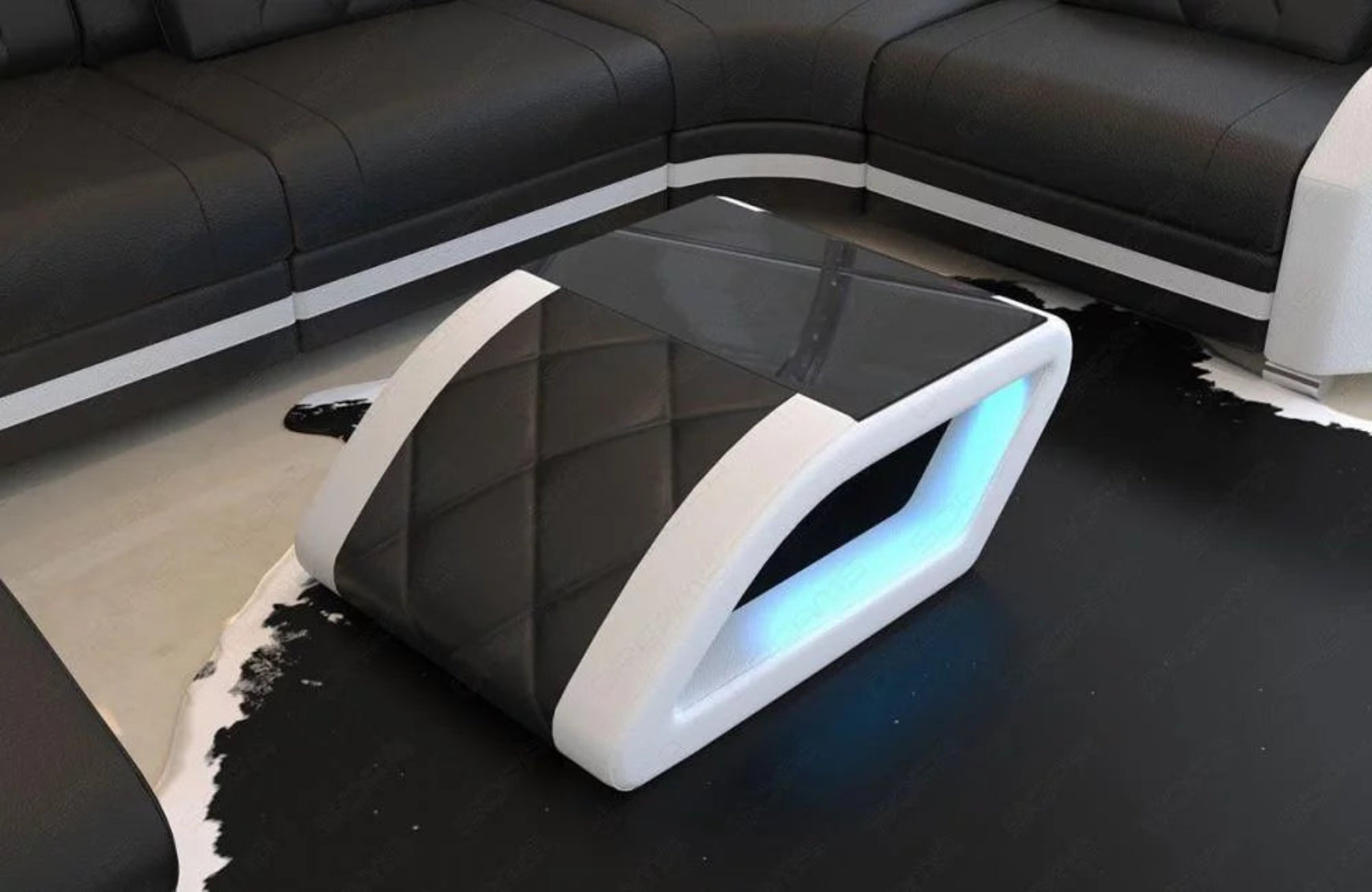 LED Coffee Table With Leather Upholstery / Ruchi
