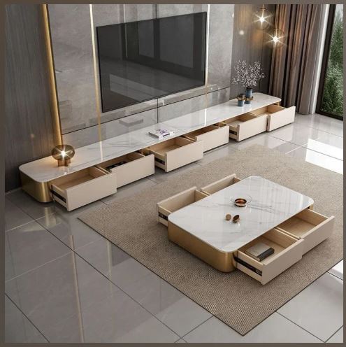 Marble Top Wooden Coffee Table And TV Stand / Ruchi