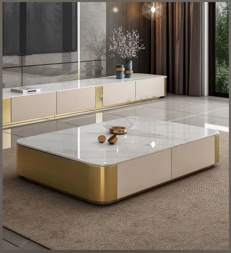 Marble Top Wooden Coffee Table And TV Stand / Ruchi