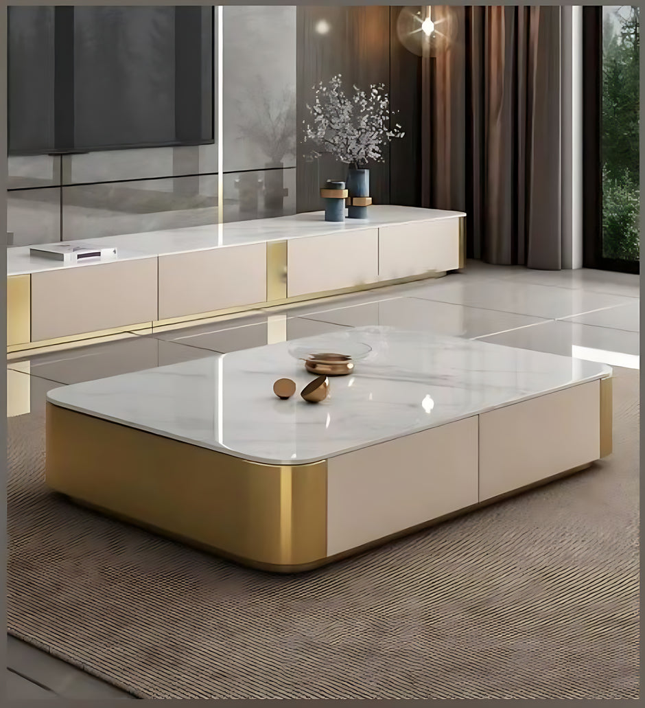 Marble Top Wooden Coffee Table And TV Stand / Ruchi
