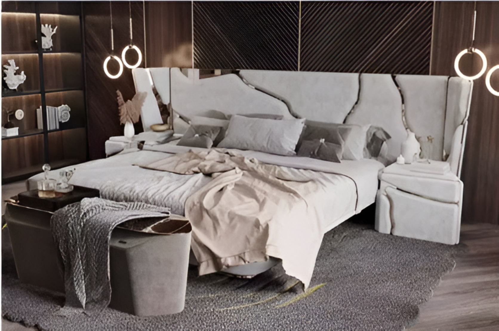 Golden Metallic Veins Design Velvet Bed / Ruchi