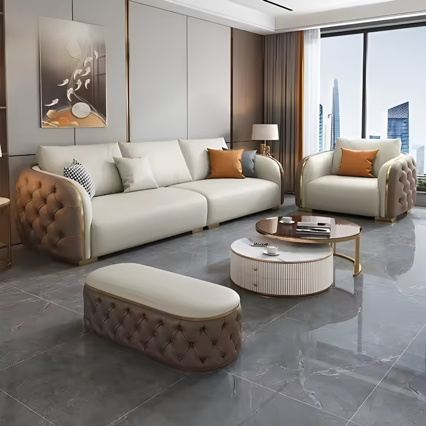 Modern Luxury Chesterfield Leather Sofa Set / Ruchi