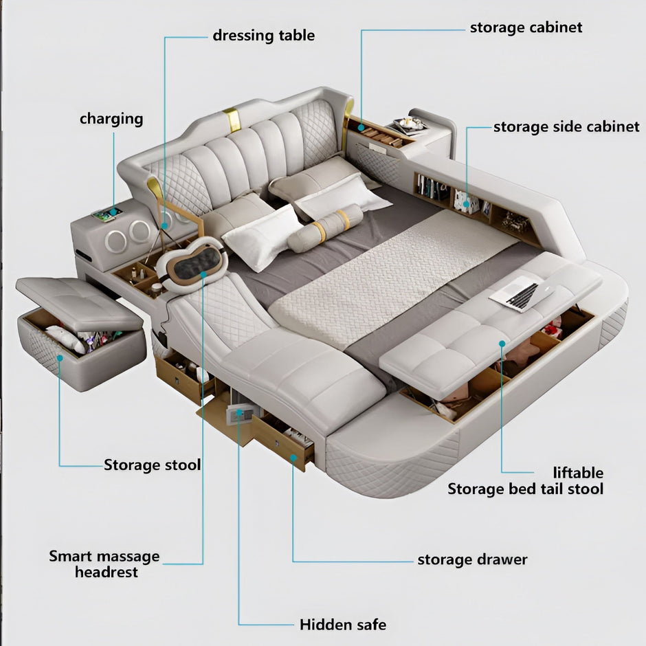 Multifunctional Smart Leather Bed With Massager / Ruchi