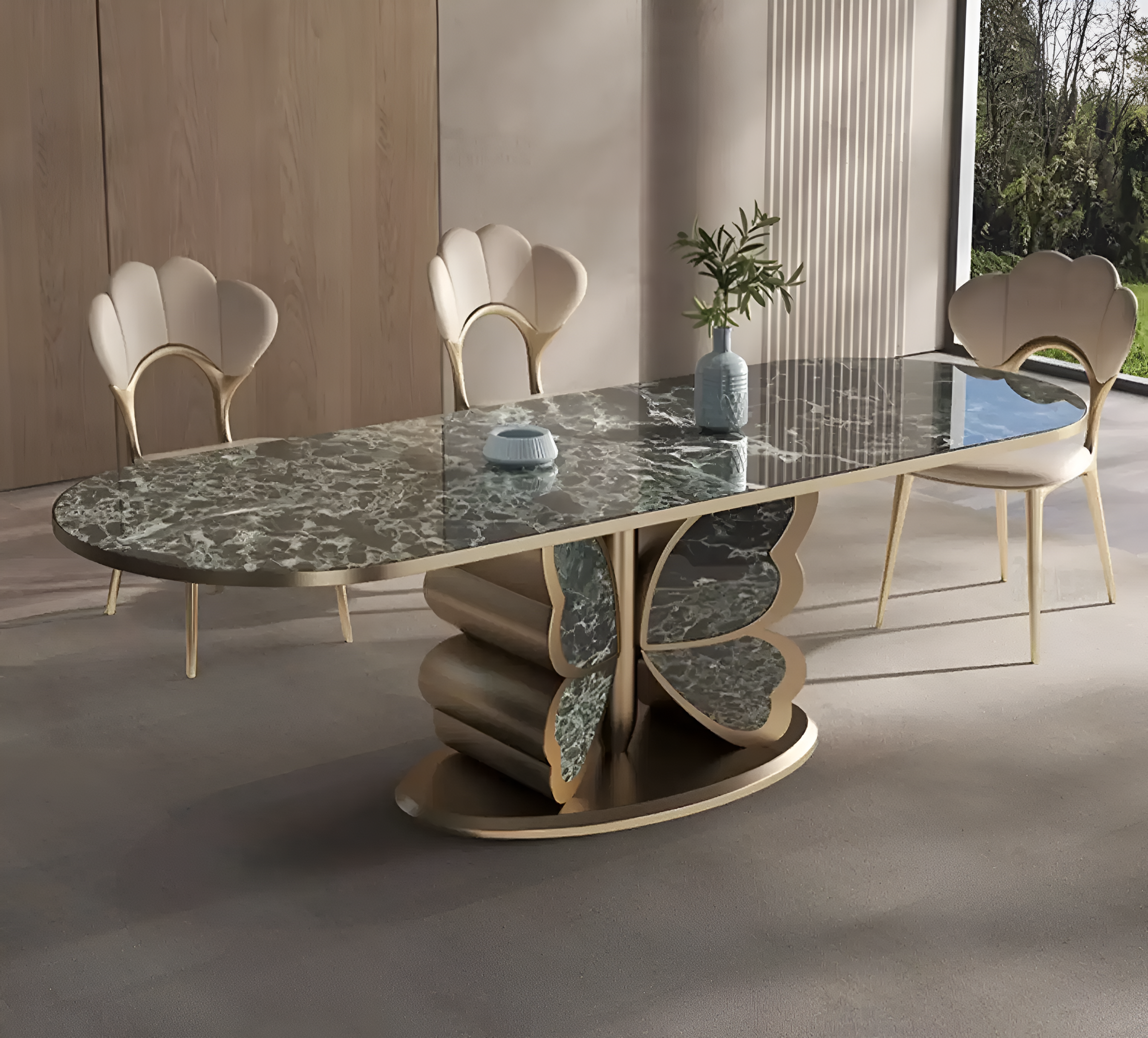 Butterfly Design Marble Dining Table Set / Ruchi