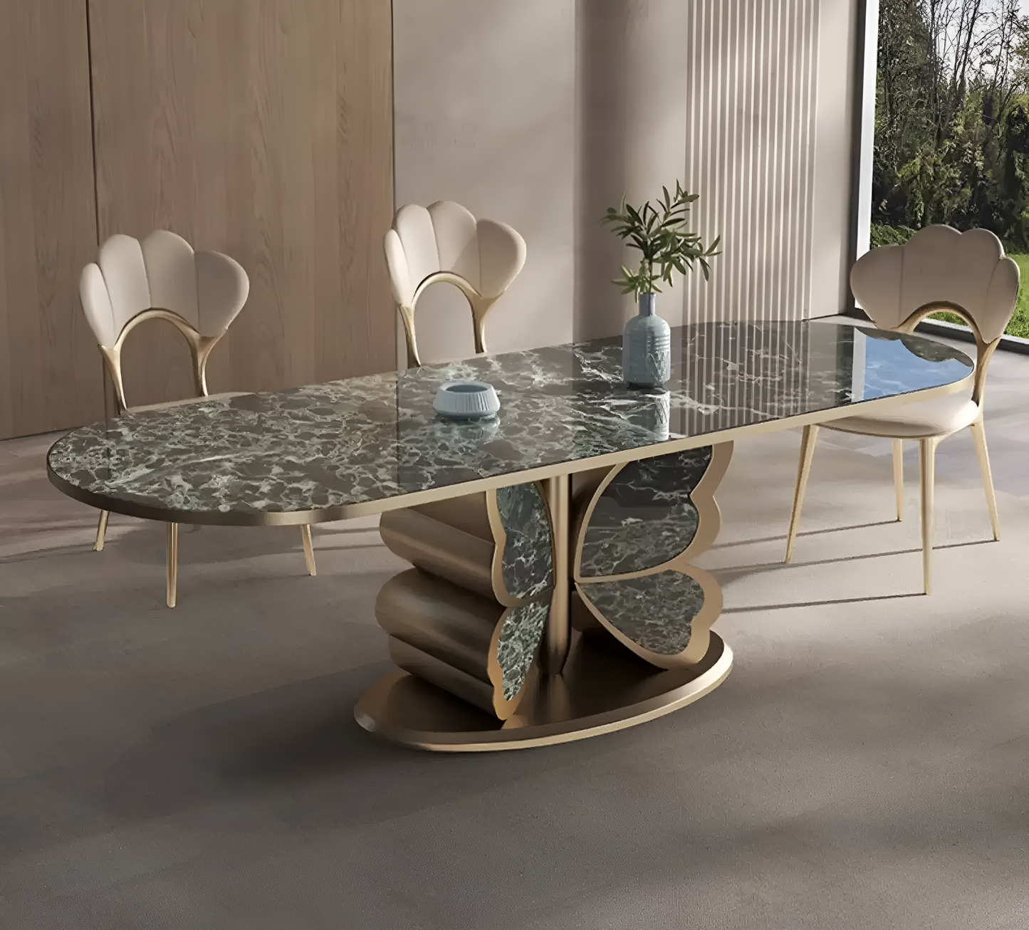 Butterfly Design Marble Dining Table Set