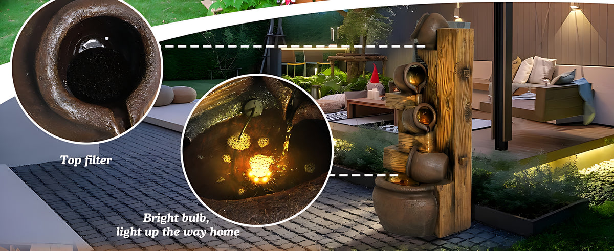 Wood-themed Resin LED Indoor/Outdoor Waterfall Fountain