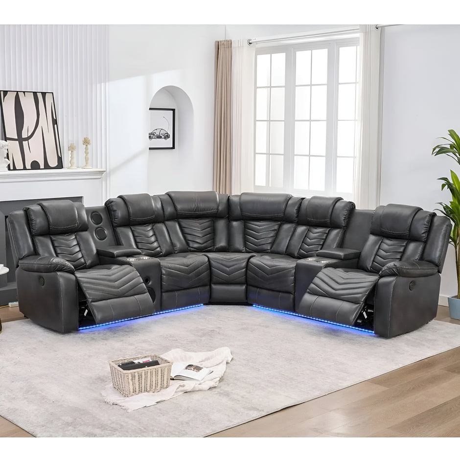 Multifunctional Electric Recliner LED Sectional Leather Sofa / Ruchi