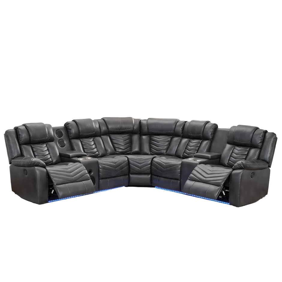 Multifunctional Electric Recliner LED Sectional Leather Sofa