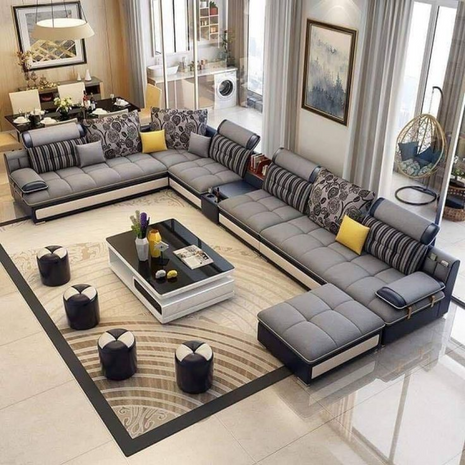 U-Shape Leather Fabric Modular Sectional Sofa / Ruchi