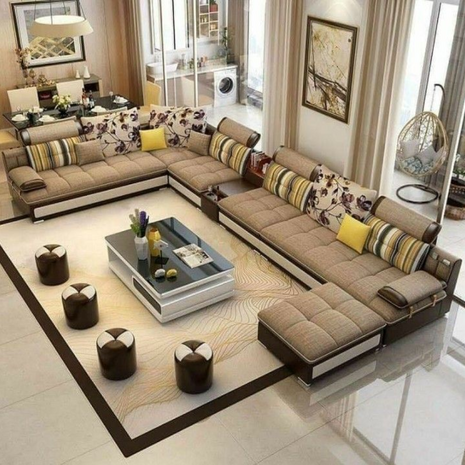 U-Shape Leather Fabric Modular Sectional Sofa / Ruchi