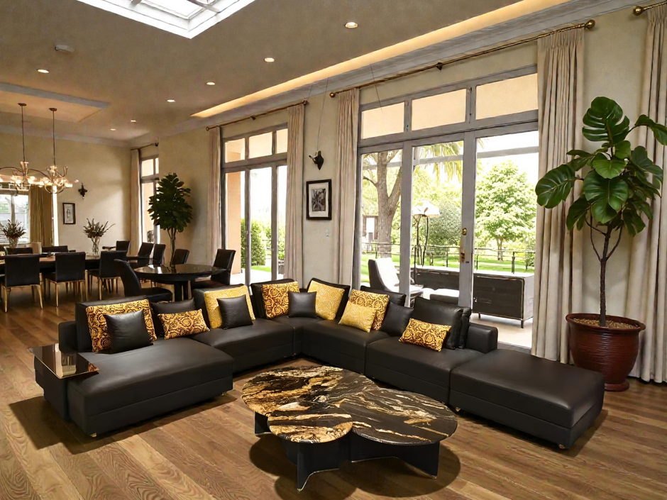 Spacious Leather Modular Sectional Sofa With Chaise