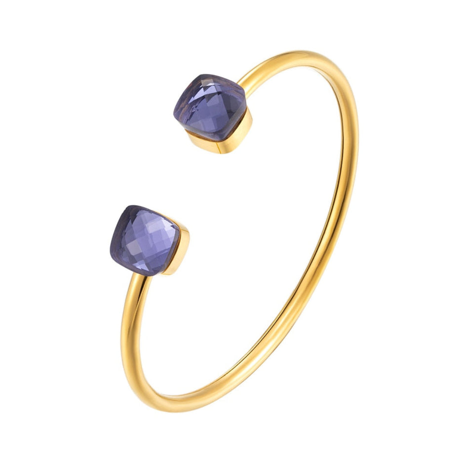 Square Crystal Metal Open Cuff Bracelet / Ruchi