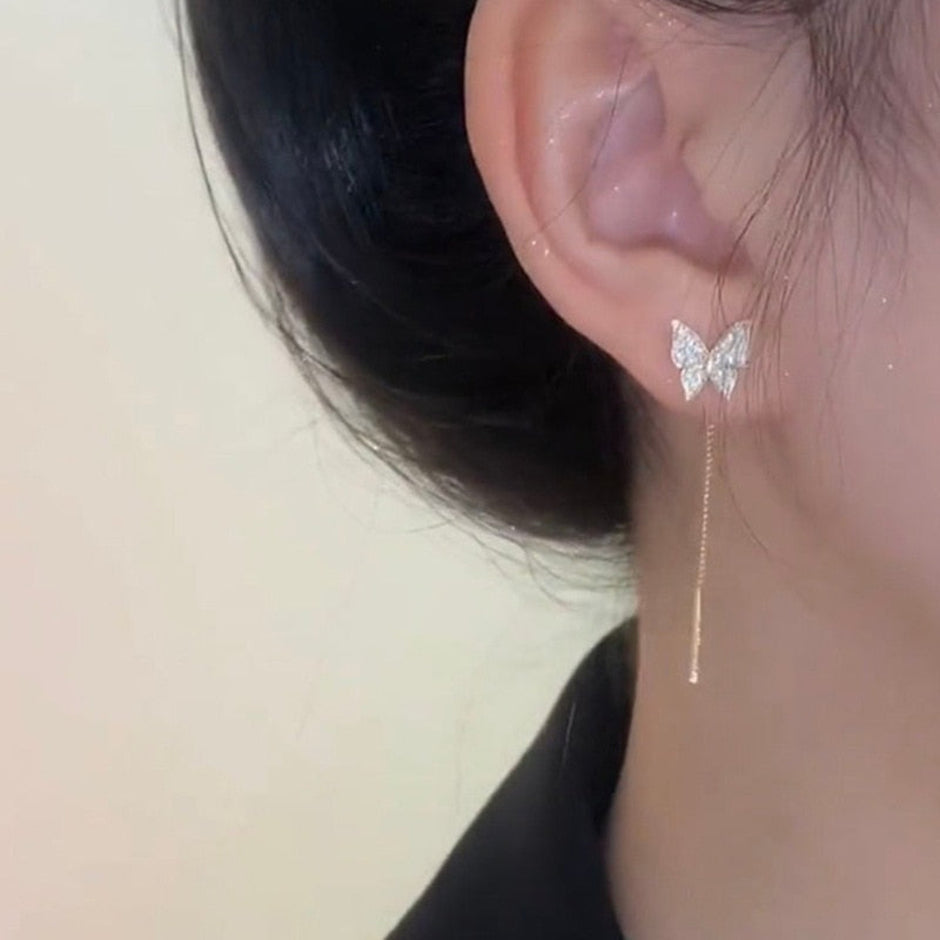 Butterfly Pendant Golden Metal Stud Chain Earrings / Ruchi