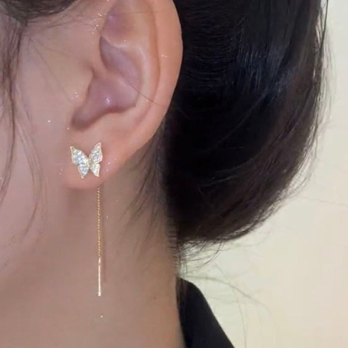 Butterfly Pendant Golden Metal Stud Chain Earrings / Ruchi