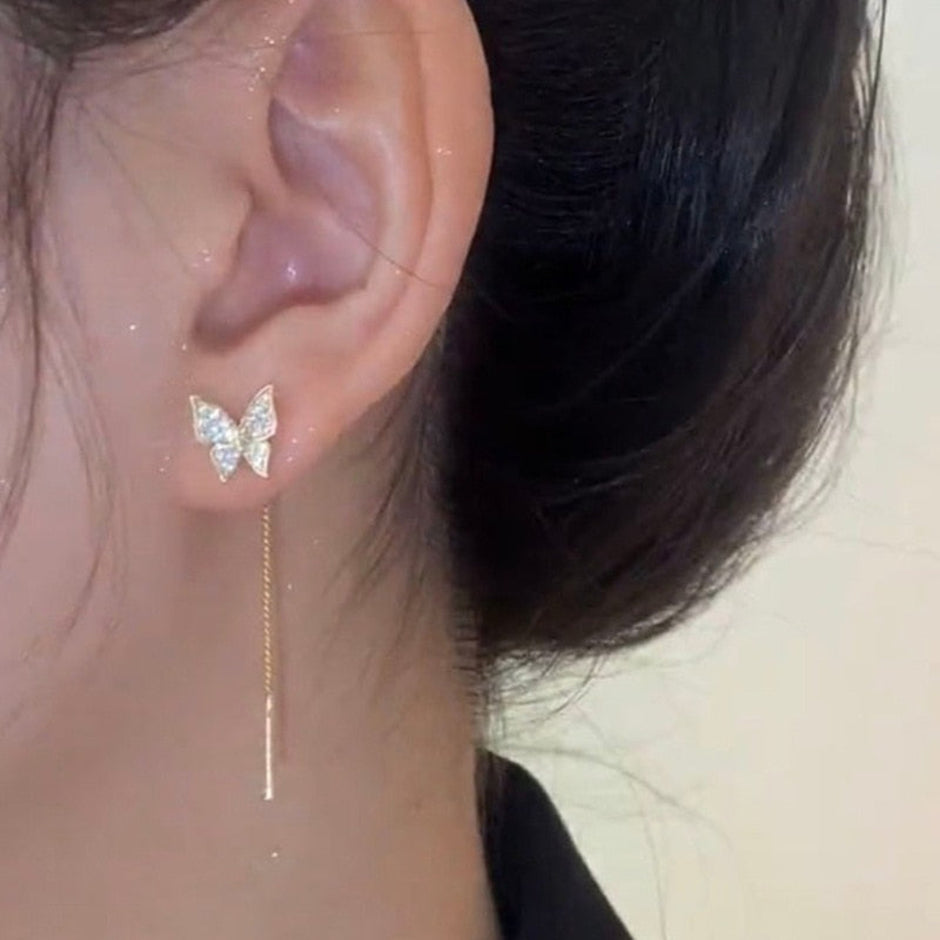 Butterfly Pendant Golden Metal Stud Chain Earrings / Ruchi