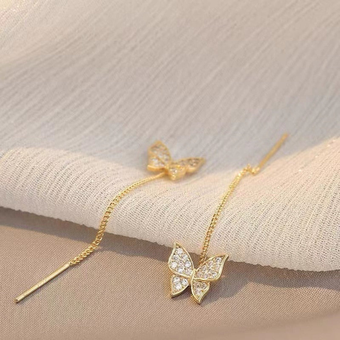 Butterfly Pendant Golden Metal Stud Chain Earrings / Ruchi