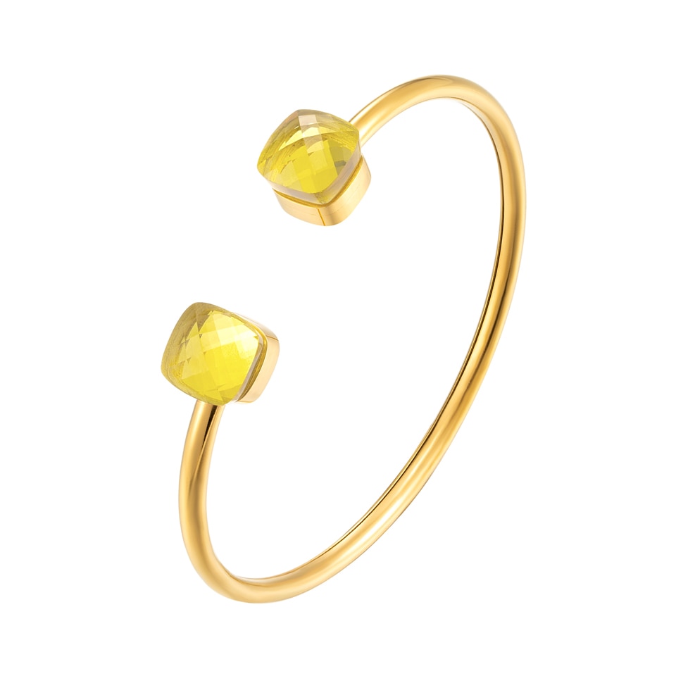 Elegant Inlay Square Crystal Metal Open Cuff Bangle / Ruchi