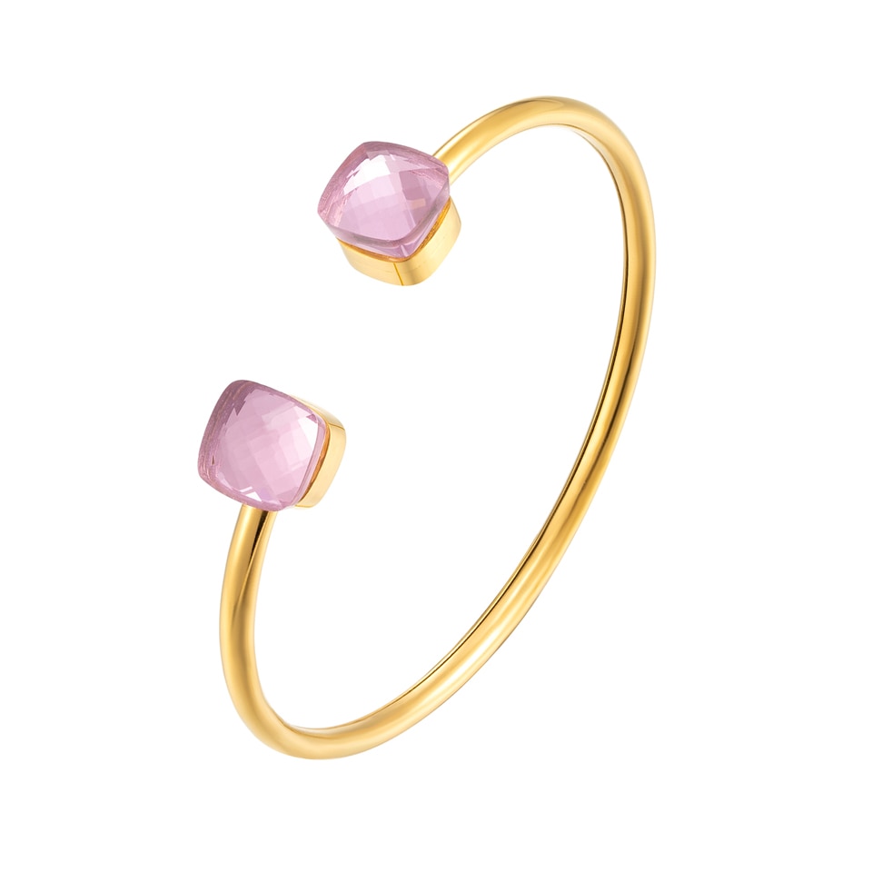 Elegant Inlay Square Crystal Metal Open Cuff Bangle / Ruchi