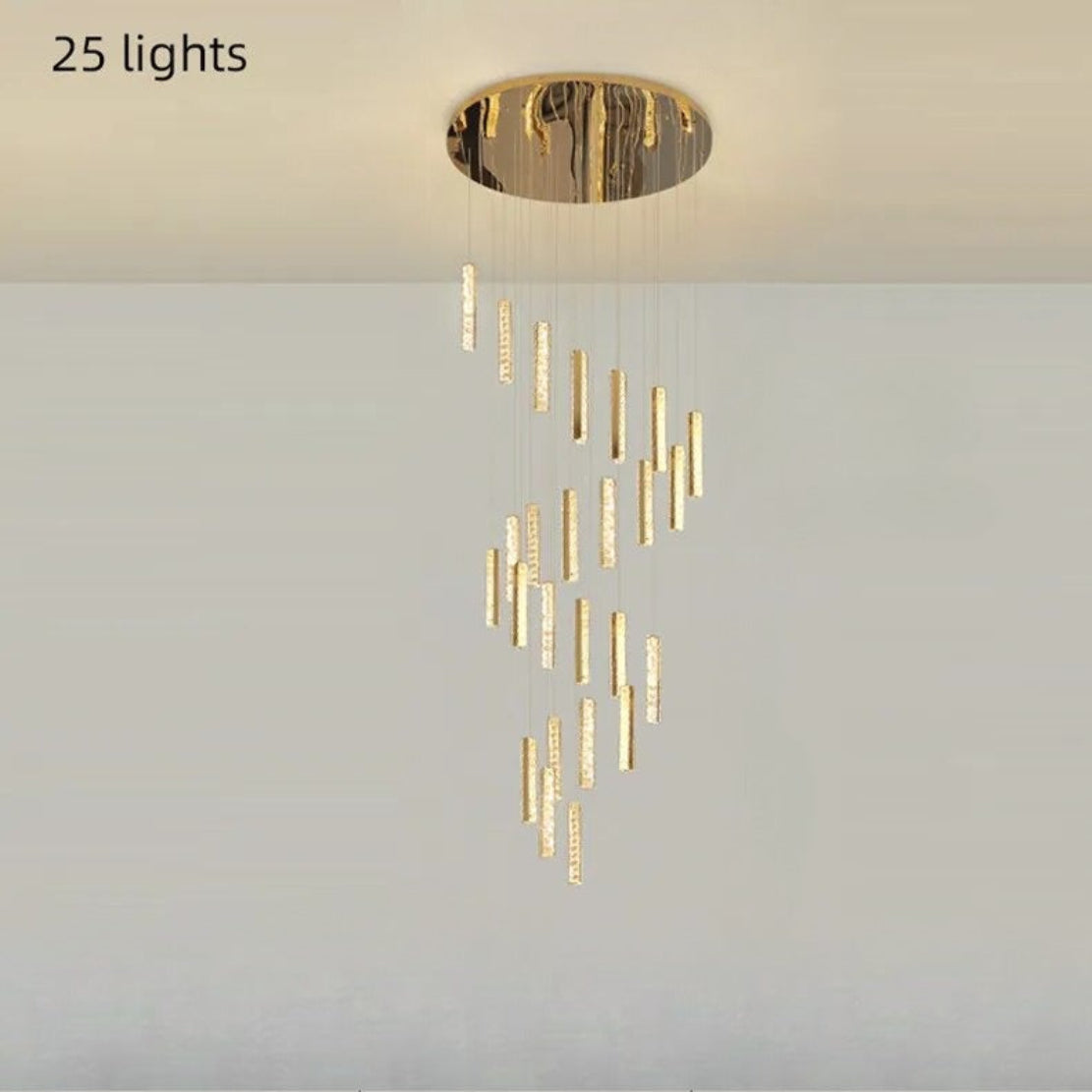 Contemporary Glitzy Crystal Bar Design Golden LED Chandelier / Ruchi